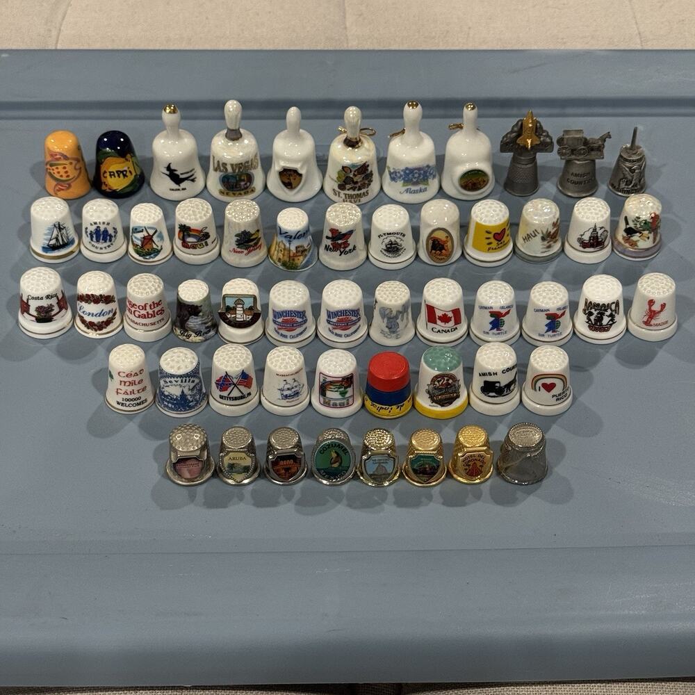 Vintage Thimble Collection Lot 54 Souvenir Sewing Thimbles Bells Mixed Travel